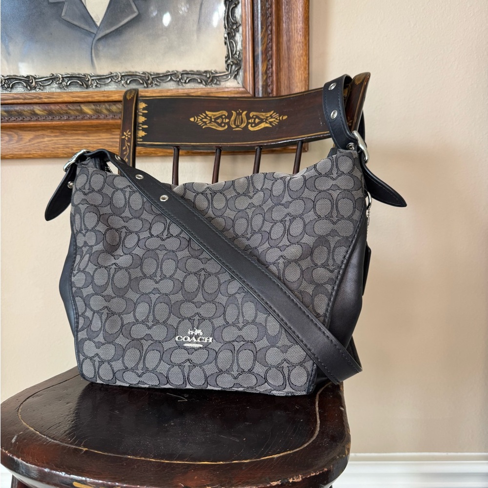 Coach Signature Black and Gray Messenger Bag